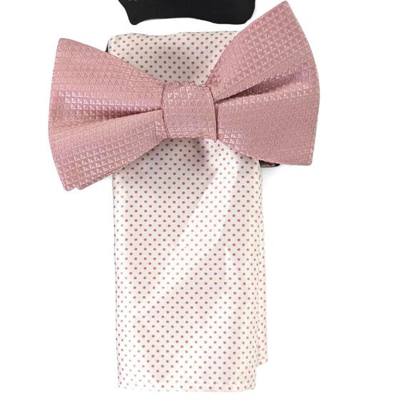 Alfani Men's Geo-Pattern Bow Tie Dot Pocket Square Pink Bowtie - Picture 1 of 1